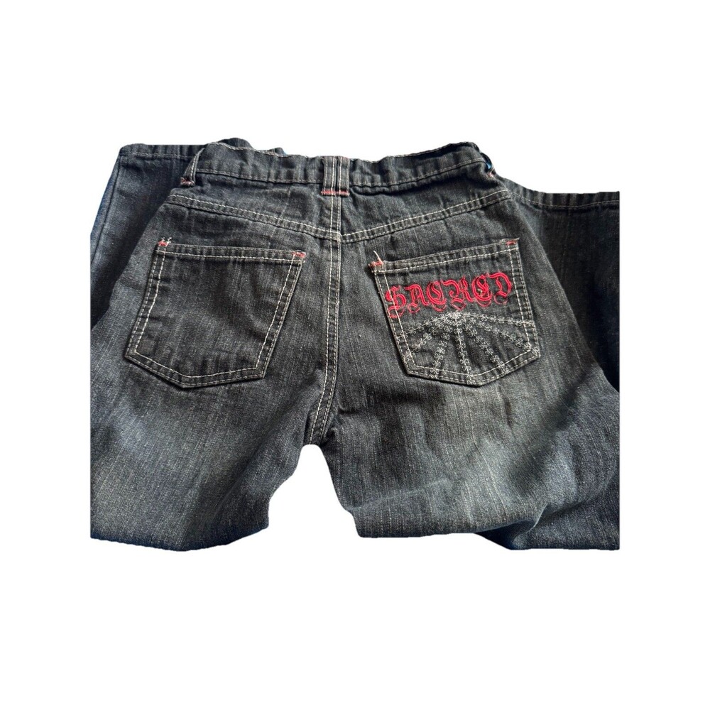 Vintage Y2K Boys SZ 7 Chams Baggy Street Wear Jeans Embroidered Scared Pocket